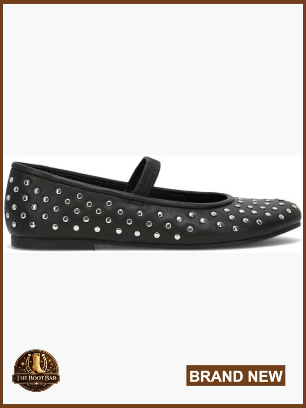 Studded Leather Mary Jane Flats with Ankle Strap, Cushioned Insole, Slip-On